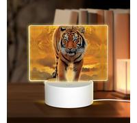 POEZJZW Rising Sun Tiger Pattern Rectangular Acrylic Night Light Touch Switch Accent for Bookshelves Desks Nightstands