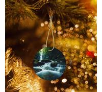 Poezjzw River in The Forest Pattern Christmas Tree Ceramic Ornament Hanging Decorations for Home Christmas Holiday Party Gift
