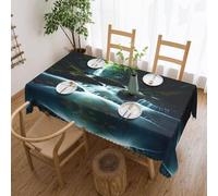 POEZJZW River in The Forest Pattern Rectangular Tablecloth, 54x72 Inch Wavy Lace Border Polyester Table Cloth for Dining, Kitchen, Parties
