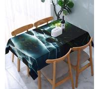 POEZJZW River in The Forest Pattern Rectangular Tablecloth, 54x72 Inch Wavy Lace Border Polyester Table Cloth for Dining, Kitchen, Parties