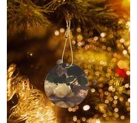 Poezjzw Romantic Roses Pattern Christmas Round Ceramic Ornaments Christmas Tree Hanging Home Decoration Gatherings Souvenirs