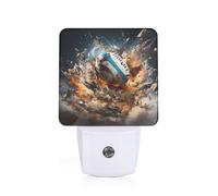 POEZJZW Rugby On Fire Pattern Led Night Light Plug Into Wall with Dusk to Dawn Sensors, Warm for Bedroom Bathroom Hallway Kitchen