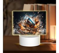 POEZJZW Rugby On Fire Pattern Rectangle Acrylic Night Light with USB Cable Adjustable 3 Colors for Restaurant Bar Cafe