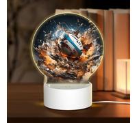 POEZJZW Rugby On Fire Pattern Round Acrylic Night Light with USB Cable Adjustable 3 Colors for Restaurant Bar Cafe