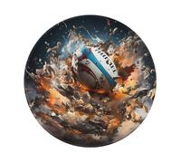 POEZJZW Rugby On Fire Pattern Round Mouse Mat, Cute Mouse Pad, Non-Slip Rubber Base With Stitched Edge, Small Size 7.9 X 7.9 Inch