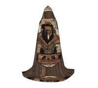 POEZJZW Rustic Bear Pattern Hooded Cloak Robe Costume Cloak For Adult Men Women Christmas Hoodies Cape Cosplay Costumes S