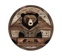 POEZJZW Rustic Bear Pattern Round Mouse Mat, Cute Mouse Pad, Non-Slip Rubber Base With Stitched Edge, Small Size 7.9 X 7.9 Inch
