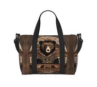 Poezjzw Rustic Bear Travel Duffel Bag Tote Carry On Luggage Bag Water Resistant Weekender Overnight Bags For Foldable, Black, One Size