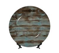 POEZJZW Rustic Old Barn Wood Pattern Bone China Decorative Plate Dinner Plates Crafts Perfect Decoration for Home Office and Coffee Shop 6in