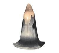 POEZJZW Sansui, Japanese Company Pattern Hooded Robe Cloak Long Cape Halloween Cosplay Costume Hoodies Cape Unisex, Black, Large