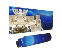 Poezjzw Santorini Greek Island Sea View Long Gaming Mouse Pad Large Desk Pad Keyboard Mat with Stitched Edges for Gaming and Office 31.5 X 11.8 in