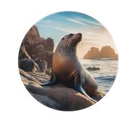 POEZJZW Sea Lion On The Rocks Pattern Round Mouse Pad Desktop Protection Mat with Non-Slip Rubber Base 7.9Ã-7.9 in for Home and Office
