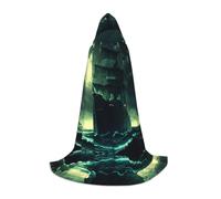 POEZJZW Sea Spooky Ship Pattern Hooded Cloak Robe Costume Cloak For Adult Men Women Christmas Hoodies Cape Cosplay Costumes L