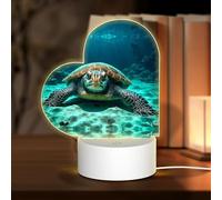 POEZJZW Sea Turtle Pattern Heart Shape Acrylic Night Light with USB Cable Adjustable 3 Colors for Restaurant Bar Cafe