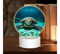 POEZJZW Sea Turtle Pattern Round Acrylic Night Light with USB Cable Adjustable 3 Colors for Restaurant Bar Cafe