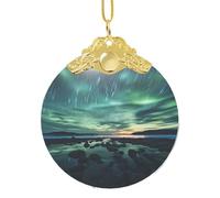 Poezjzw Sea Under The Aurora Borealis Pattern Christmas Glass Gold Metal Buckle Pendant Decorations Suitable For Home Shopping Malls And Holiday Celebrations