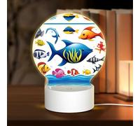 POEZJZW Sea Water Animals Pattern Round Acrylic Night Light with USB Cable Adjustable 3 Colors for Restaurant Bar Cafe