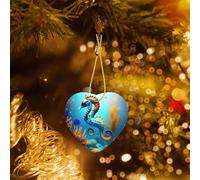 Poezjzw Seabed Coral Seahorse Pattern Ceramic Christmas Ornament Heart Hanging Pendant Gifts For Xmas Holidays, Ornaments For Home Decor