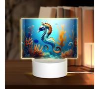 POEZJZW Seabed Coral Seahorse Pattern Rectangle Acrylic Night Light with USB Cable Adjustable 3 Colors for Restaurant Bar Cafe