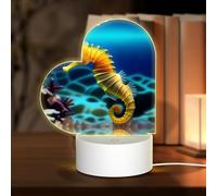 POEZJZW Seahorse Underwater Pattern Heart Shape Acrylic Night Light with USB Cable Adjustable 3 Colors for Restaurant Bar Cafe
