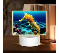 POEZJZW Seahorse Underwater Pattern Rectangle Acrylic Night Light with USB Cable Adjustable 3 Colors for Restaurant Bar Cafe