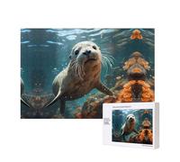 Poezjzw Seal Pup In Water Adult Classic Jigsaw 300 Pieces Wooden Puzzle Modern Home Decor Intellectual Game 40 X 28 Cm
