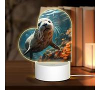 POEZJZW Seal Pup in Water Pattern Heart Shape Acrylic Night Light with USB Cable Adjustable 3 Colors for Restaurant Bar Cafe