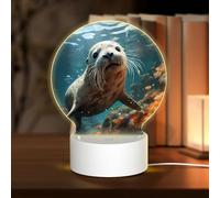 POEZJZW Seal Pup in Water Pattern Round Acrylic Night Light with USB Cable Adjustable 3 Colors for Restaurant Bar Cafe
