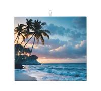 Poezjzw Seaside At Dusk Pattern Dish Drying Mat for Kitchen Counter 18"X16" Drying Mat for Coffee Machine Dish Rack