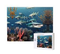 Poezjzw Sharks Under The Sea Adult Classic Jigsaw 500 Pieces Wooden Puzzle Modern Home Decor Intellectual Game 52 X 38 Cm
