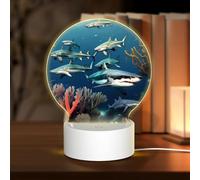 POEZJZW Sharks Under The Sea Pattern Round Acrylic Night Light with USB Cable Adjustable 3 Colors for Restaurant Bar Cafe