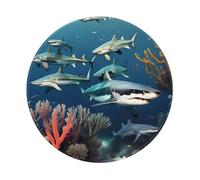 POEZJZW Sharks Under The Sea Pattern Round Mouse Pad Desktop Protection Mat with Non-Slip Rubber Base 7.9Ã-7.9 in for Home and Office