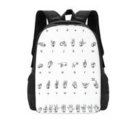 POEZJZW Sign Language Alphabet Pattern Casual Shoulders Backpack School Bags Ladies Day And Sports Travel Bag Laptop Bag