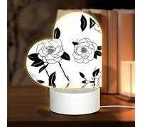 POEZJZW Simple Camellia Pattern Heart Shape Acrylic Night Light with USB Cable Adjustable 3 Colors for Restaurant Bar Cafe