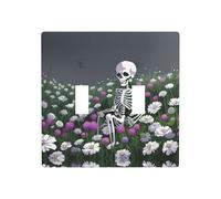 Poezjzw Skeleton in A Sea of Flowers Pattern Decorative Light Switch Plate Covers 2 Gang Wall Plate Double Toggle Switch Cover 4.5 X 4.5 in