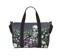 Poezjzw Skeleton In A Sea Of Flowers Travel Duffle Bag Weekender Carry On Tote Bags For Women Hospital Bags For Labor And Delivery Overnight Luggage Bag, Black, One Size, Black, One Size
