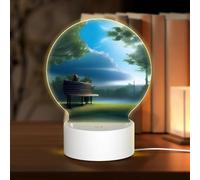 POEZJZW Sky Blue Smoke and Rain Pattern Round Acrylic Night Light with USB Cable Adjustable 3 Colors for Restaurant Bar Cafe
