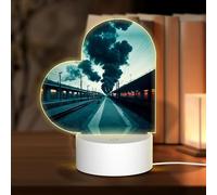 POEZJZW Smokey Train Station Pattern Heart Shape Acrylic Night Light with USB Cable Adjustable 3 Colors for Restaurant Bar Cafe