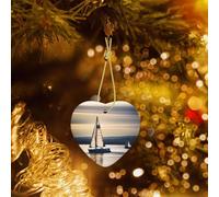 Poezjzw Smooth Sailing Pattern Ceramic Christmas Ornament Heart Hanging Pendant Gifts For Xmas Holidays, Ornaments For Home Decor