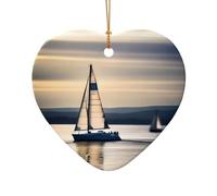 Poezjzw Smooth Sailing Pattern Ceramic Christmas Ornament Heart Shape Hanging Pendant Gifts For Xmas Holidays, Ornaments For Home Decor