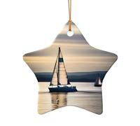 Poezjzw Smooth Sailing Pattern Ceramic Christmas Ornament Star Shape Hanging Pendant Gifts For Xmas Holidays, Ornaments For Home Decor