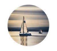 POEZJZW Smooth Sailing Pattern Round Mouse Mat, Cute Mouse Pad, Non-Slip Rubber Base With Stitched Edge, Small Size 7.9 X 7.9 Inch