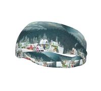 Poezjzw Snow Covered Village Town Pattern Sports Headband Suitable For Running Yoga Elasticated Moisture Wicking Hairband