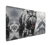 Poezjzw Snow Leopard in Ice Field Long Gaming Mouse Pad Large Desk Pad Keyboard Mat with Stitched Edges for Gaming and Office 16x35.5in