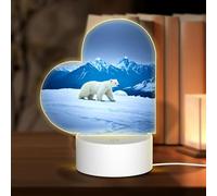 POEZJZW Snowy Mountain Polar Bear Pattern Heart Shape Acrylic Night Light with USB Cable Adjustable 3 Colors for Restaurant Bar Cafe