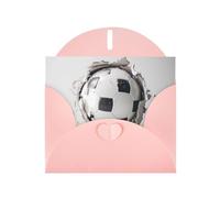 POEZJZW Soccer Ball Kicked Into The Wall Pearl Paper Christmas Cards, With Pink Envelopes, Thank You Cards, Wedding, Valentine'S Day Cards 10-Count