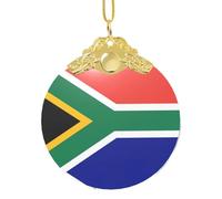Poezjzw South African Flag Pattern Glass Christmas Ornament Round Hanging Pendant Gifts For Xmas Holidays Ornaments Home Decor Gold Metal Buckle