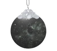 Poezjzw Spaceship In The Stars Pattern Glass Christmas Ornament Round Hanging Pendant Gifts For Xmas Holidays Ornaments Home Decor Silver Metal Buckle