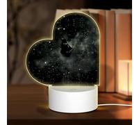 POEZJZW Spaceship in The Stars Pattern Heart Shape Acrylic Night Light with USB Cable Adjustable 3 Colors for Restaurant Bar Cafe