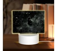 POEZJZW Spaceship in The Stars Pattern Rectangle Acrylic Night Light with USB Cable Adjustable 3 Colors for Restaurant Bar Cafe